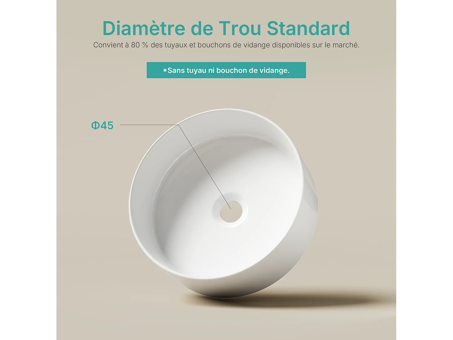 EMKE Ronde keramische wastafel voor op het aanrecht 352x352x112 mm, badkamerwastafel, wit
