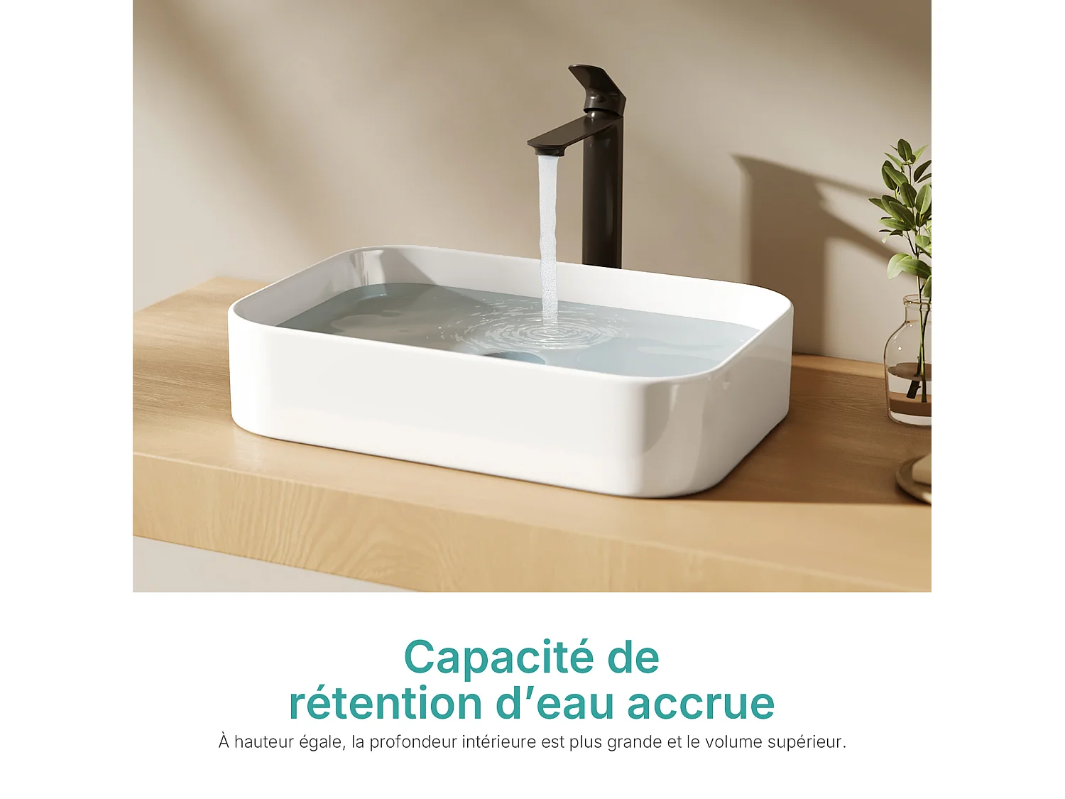 EMKE witte keramische wastafel 505 x 370 x 110 mm, vierkante wastafel voor op het aanrecht zonder kraan Gat