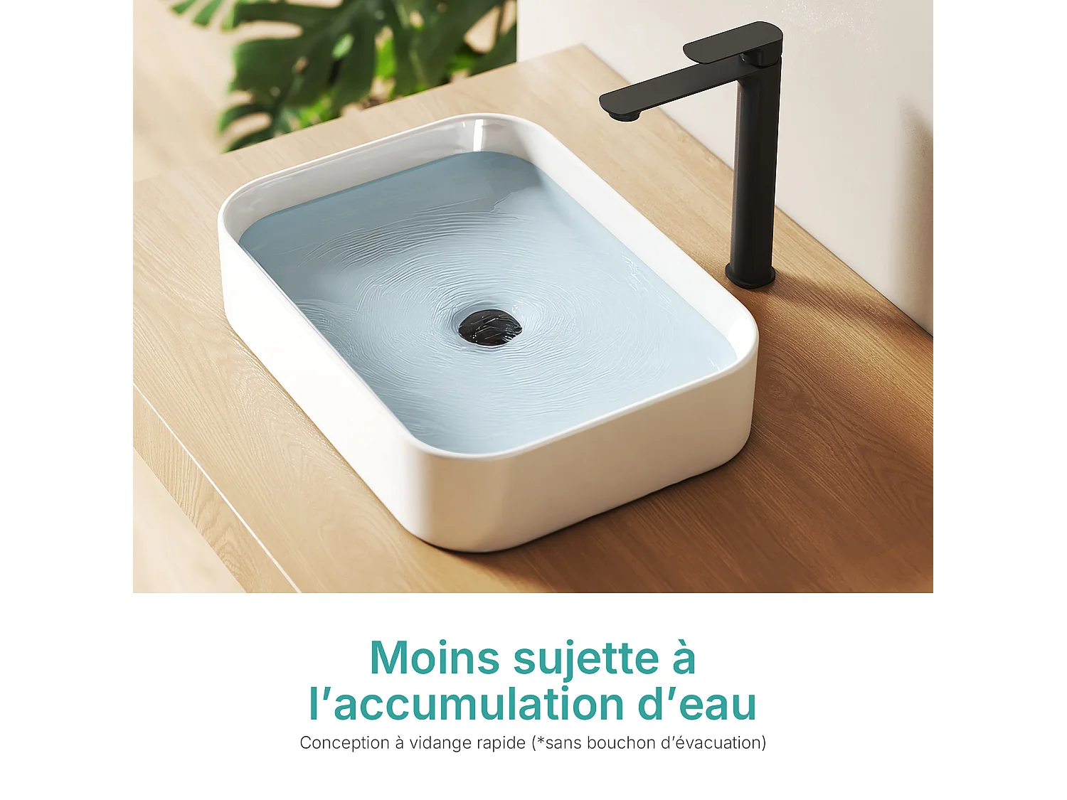 EMKE witte keramische wastafel 505 x 370 x 110 mm, vierkante wastafel voor op het aanrecht zonder kraan Gat