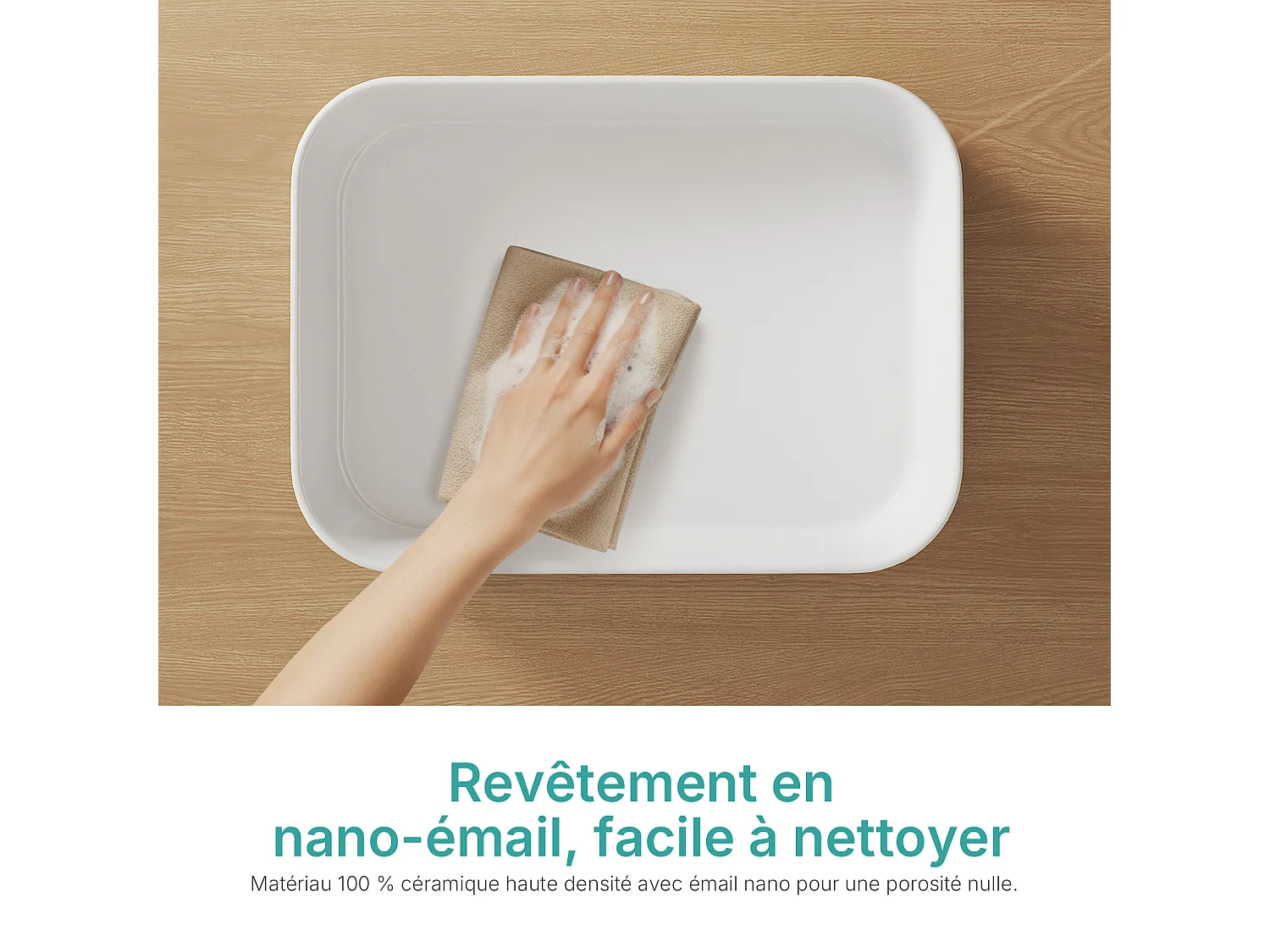 EMKE witte keramische wastafel 505 x 370 x 110 mm, vierkante wastafel voor op het aanrecht zonder kraan Gat