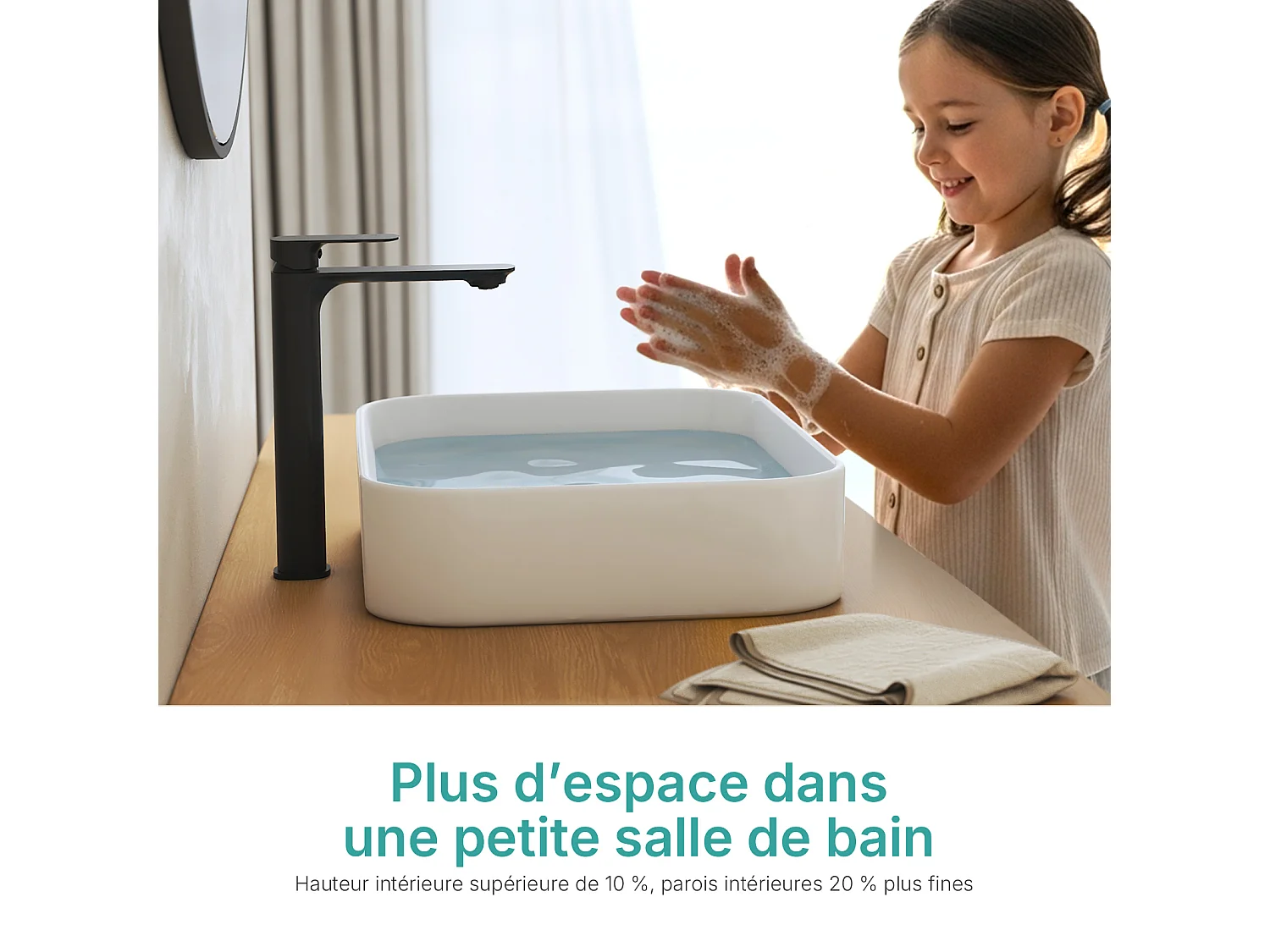 EMKE witte keramische wastafel 505 x 370 x 110 mm, vierkante wastafel voor op het aanrecht zonder kraan Gat