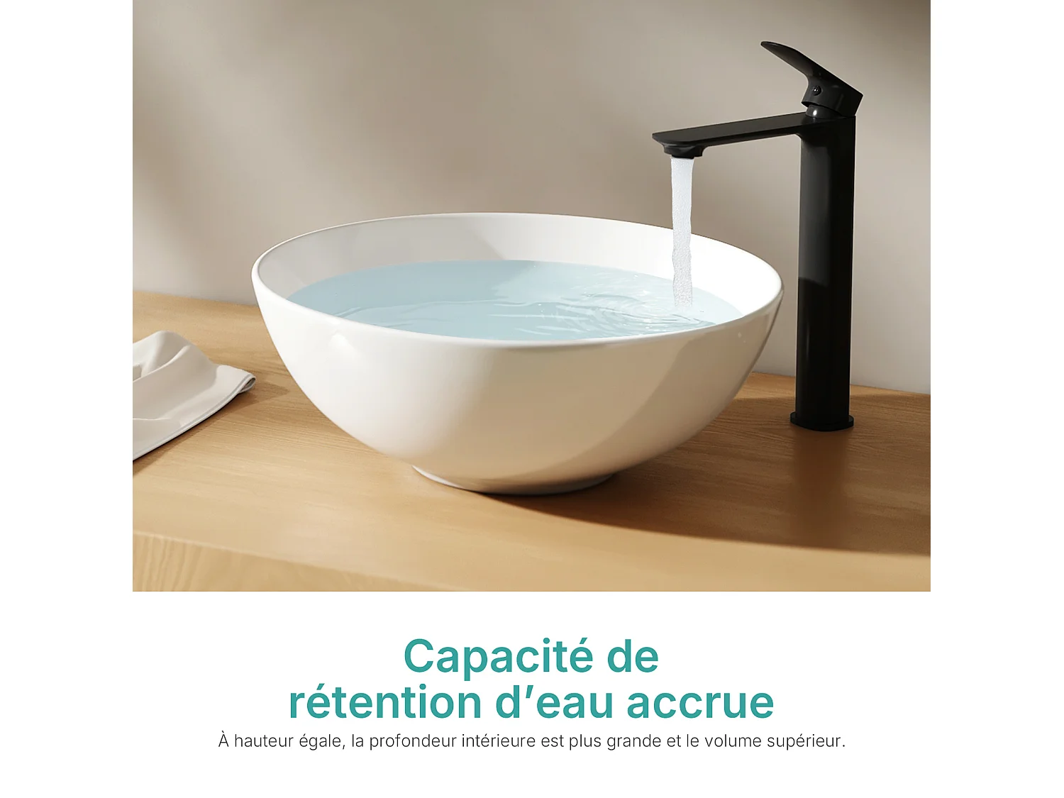 EMKE Witte keramische wastafel voor de badkamer, rond 415x415x155 mm, voor op het aanrecht