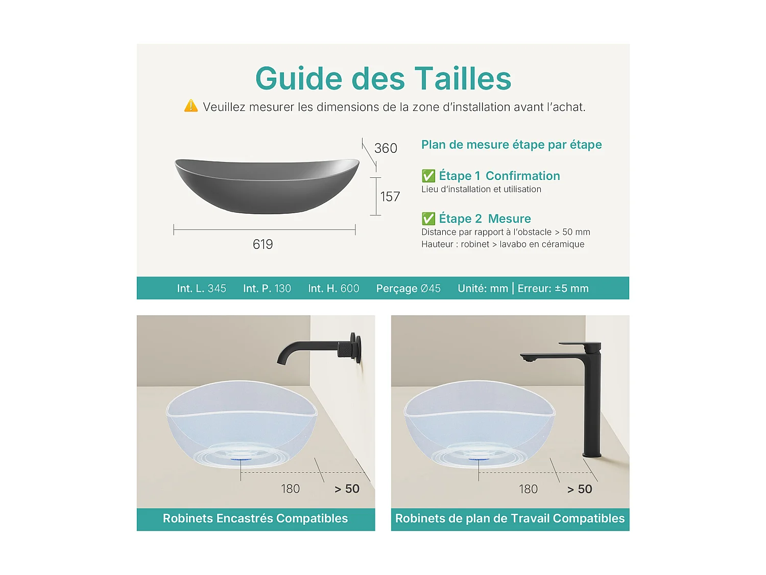 EMKE Aufsatzwaschbecken aus Keramik, 615 x 360 x 155 mm, oval, dunkelgrau