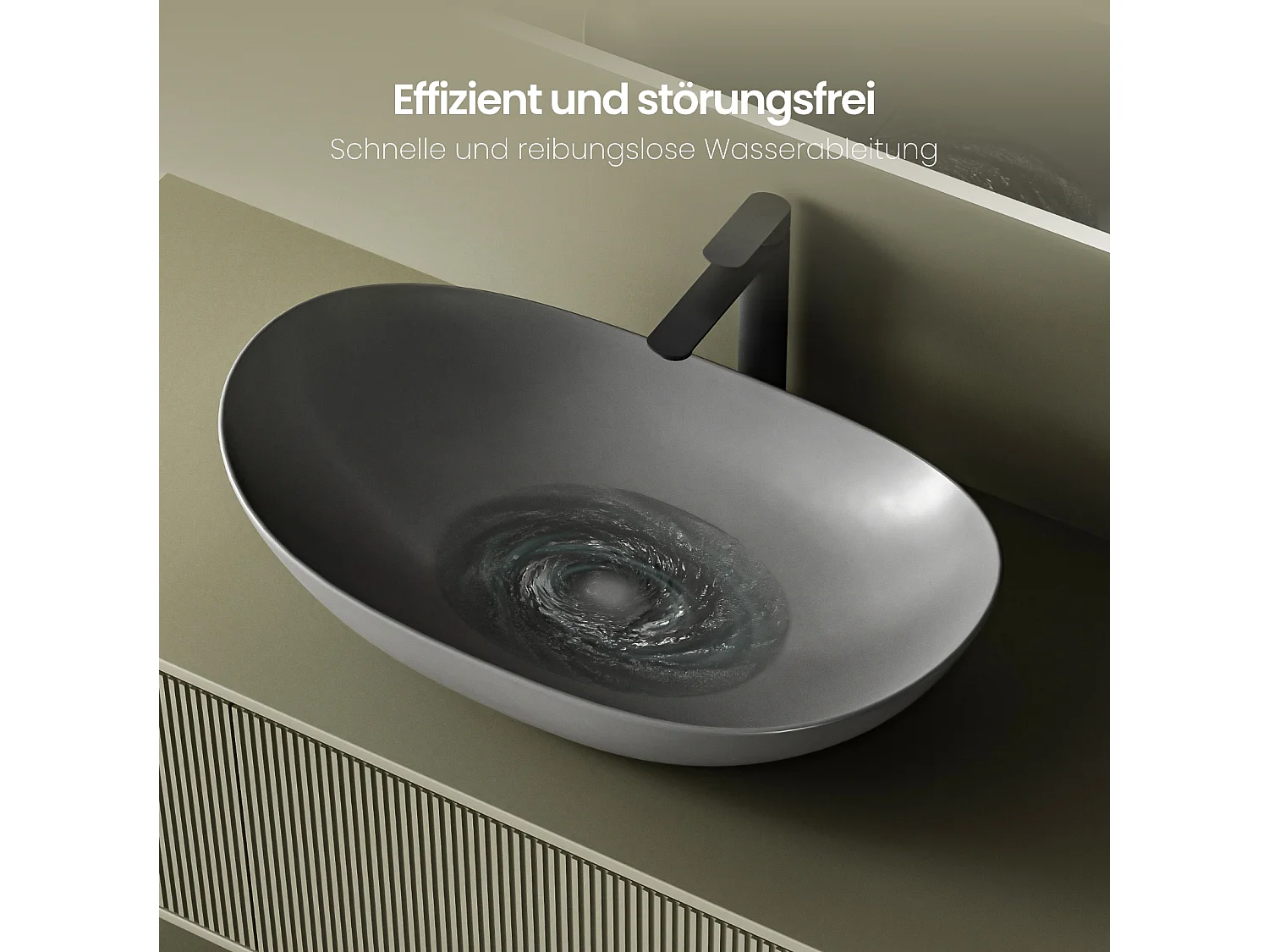 EMKE Aufsatzwaschbecken aus Keramik, 615 x 360 x 155 mm, oval, dunkelgrau