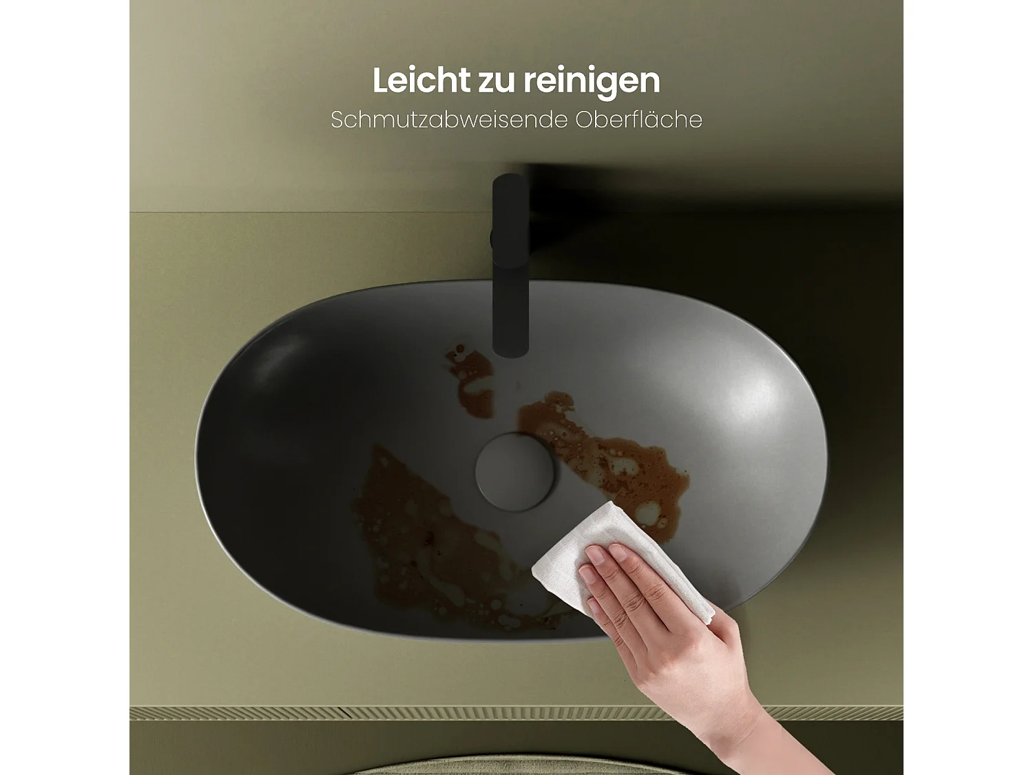 EMKE Aufsatzwaschbecken aus Keramik, 615 x 360 x 155 mm, oval, dunkelgrau