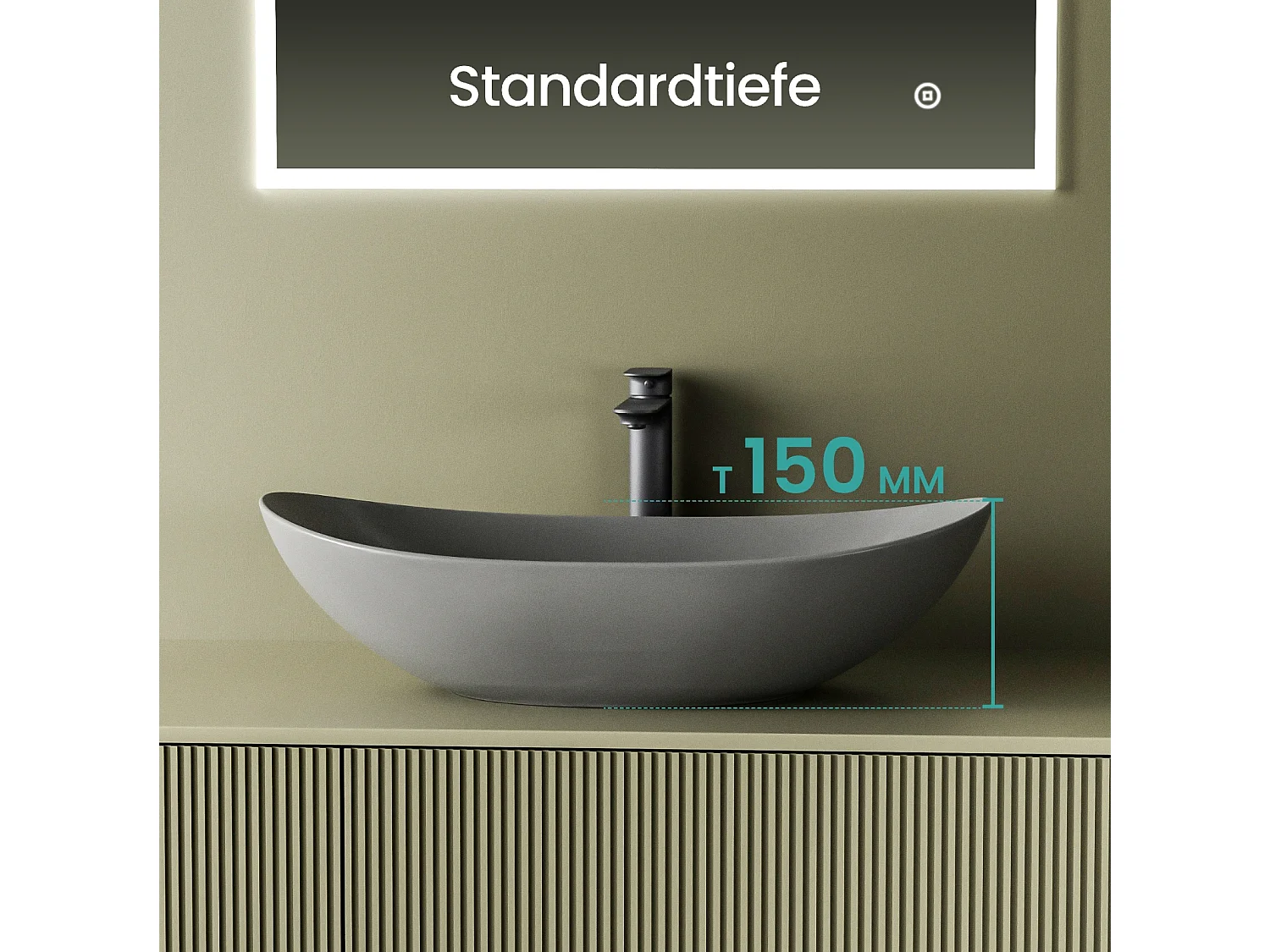 EMKE Aufsatzwaschbecken aus Keramik, 615 x 360 x 155 mm, oval, dunkelgrau