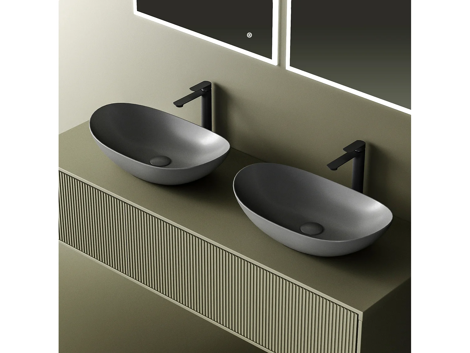 EMKE Aufsatzwaschbecken aus Keramik, 615 x 360 x 155 mm, oval, dunkelgrau