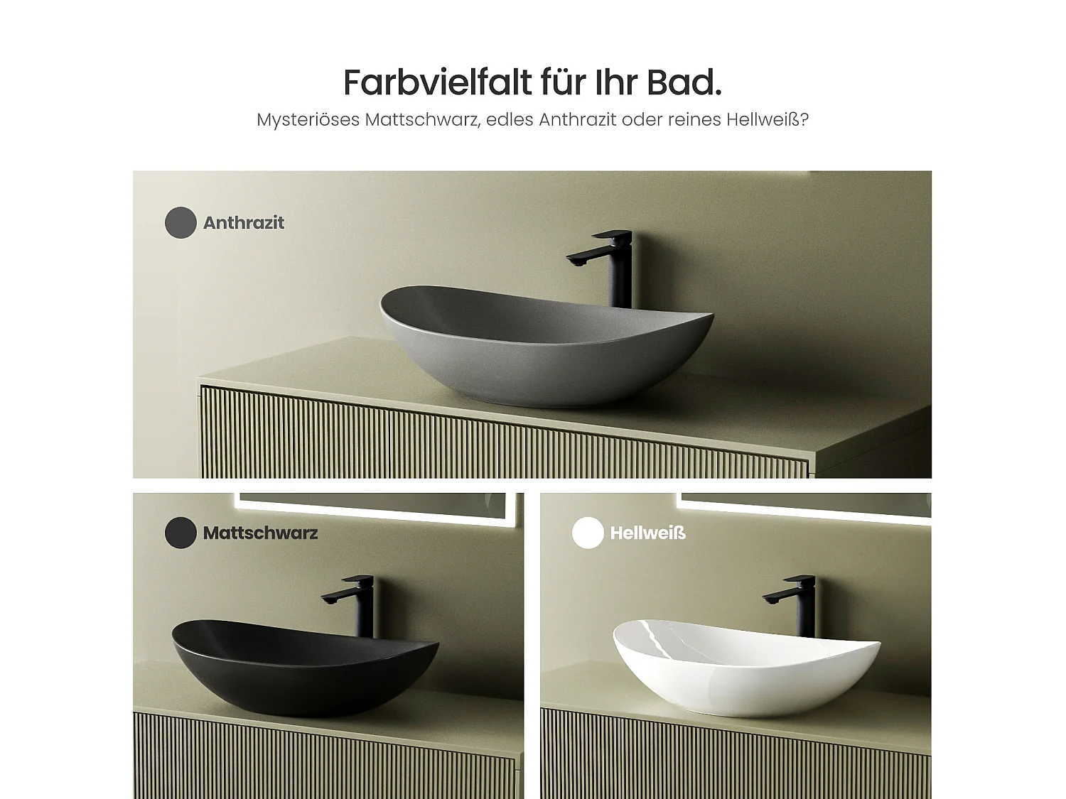 EMKE Aufsatzwaschbecken aus Keramik, 615 x 360 x 155 mm, oval, dunkelgrau