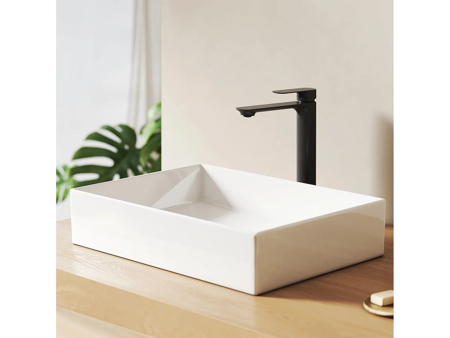 EMKE Witte keramische wastafel 510x370x110 mm, vierkante wastafel voor op het aanrecht