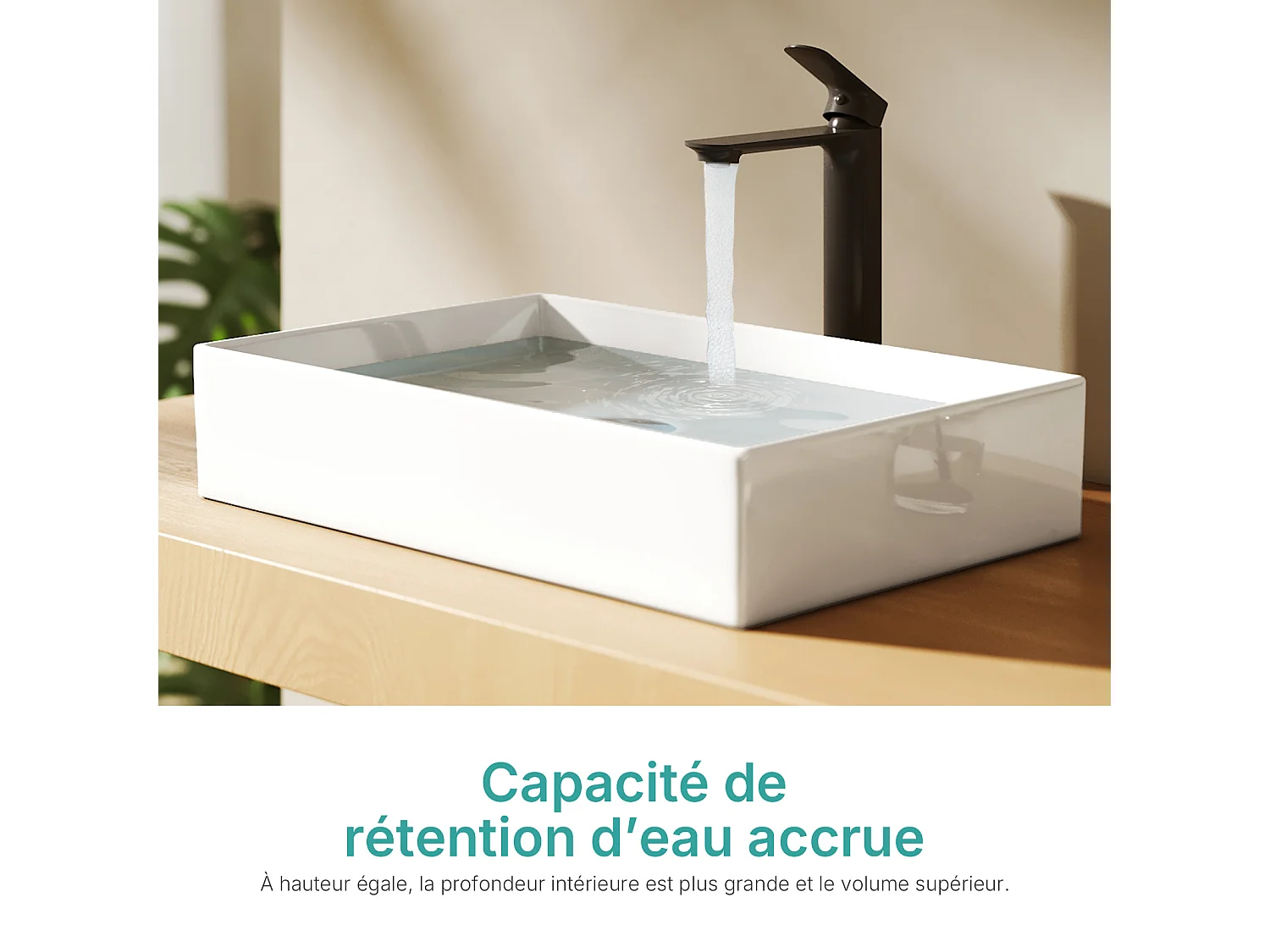 EMKE Witte keramische wastafel 510x370x110 mm, vierkante wastafel voor op het aanrecht