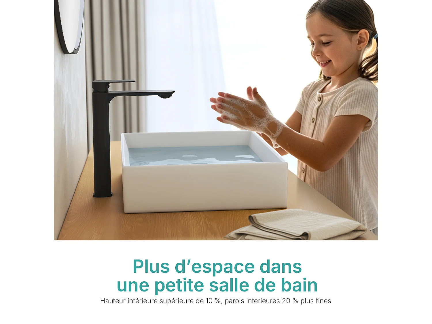 EMKE Witte keramische wastafel 510x370x110 mm, vierkante wastafel voor op het aanrecht