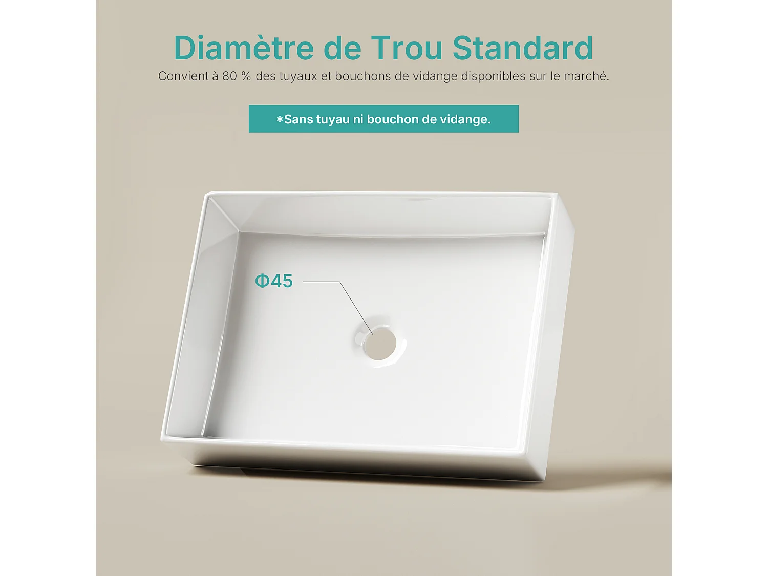 EMKE Witte keramische wastafel 510x370x110 mm, vierkante wastafel voor op het aanrecht