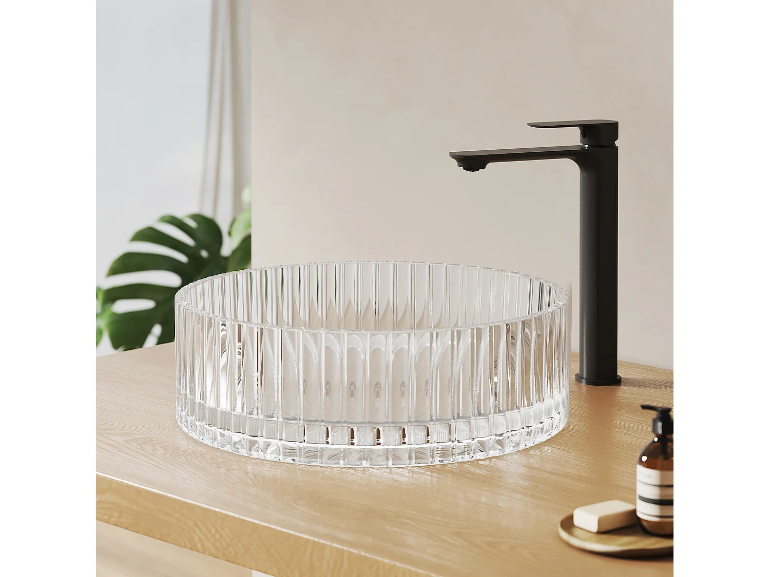 EMKE Lavabo en Verre Trempé Rond à Poser 400x400x120 mm, Vasque Salle de Bain, Transparent