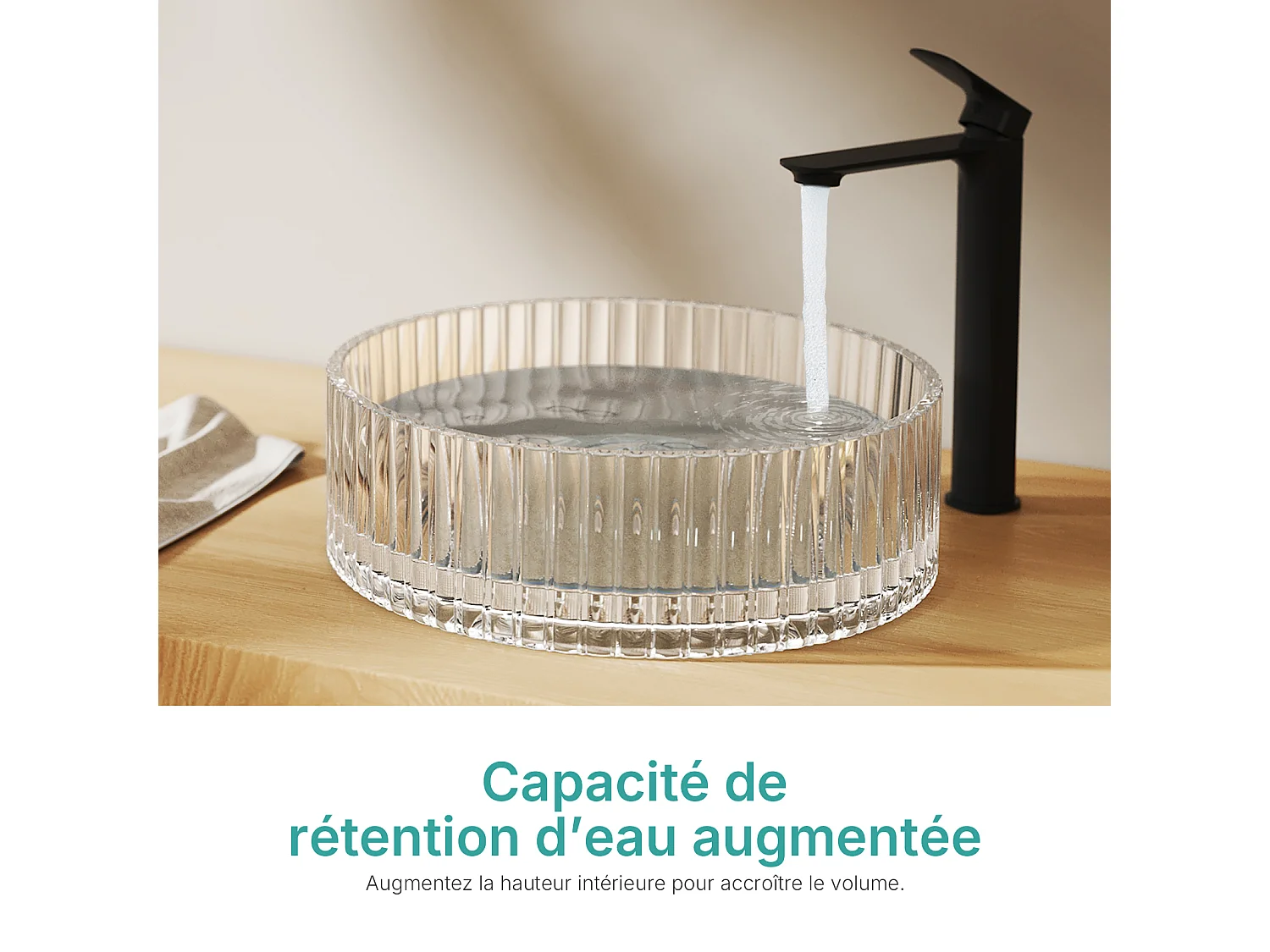 EMKE Lavabo en Verre Trempé Rond à Poser 400x400x120 mm, Vasque Salle de Bain, Transparent