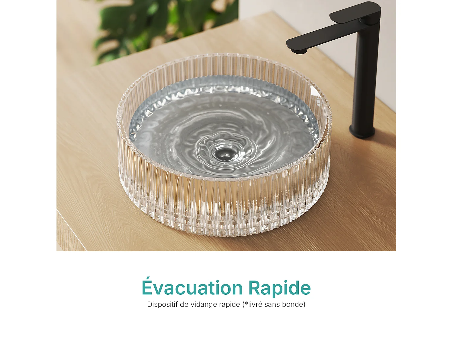 EMKE Lavabo en Verre Trempé Rond à Poser 400x400x120 mm, Vasque Salle de Bain, Transparent