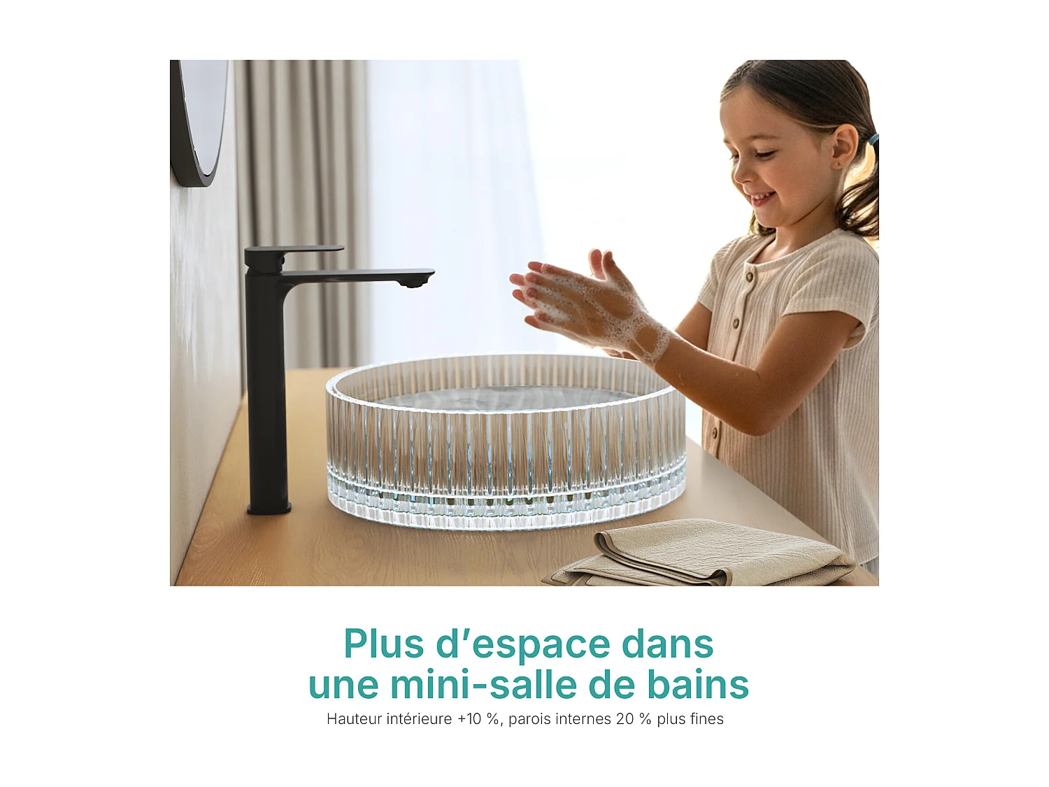 EMKE Lavabo en Verre Trempé Rond à Poser 400x400x120 mm, Vasque Salle de Bain, Transparent