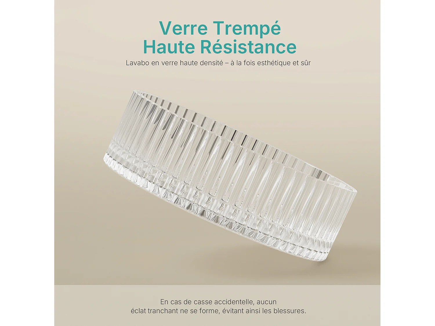 EMKE Lavabo en Verre Trempé Rond à Poser 400x400x120 mm, Vasque Salle de Bain, Transparent