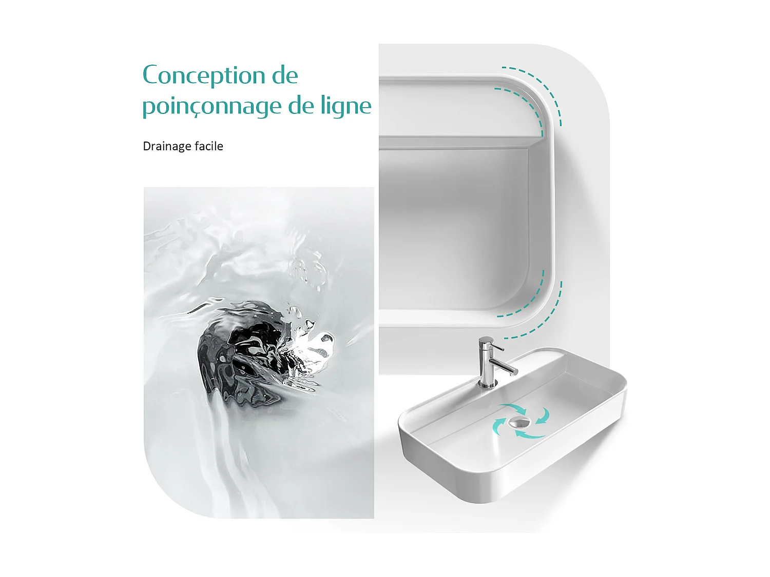 EMKE Vasque à Poser en céramique 70x40x11cm, Lavabo rectangulaire avec robinet trou prépercé, Lavabo à poser blanc brillant