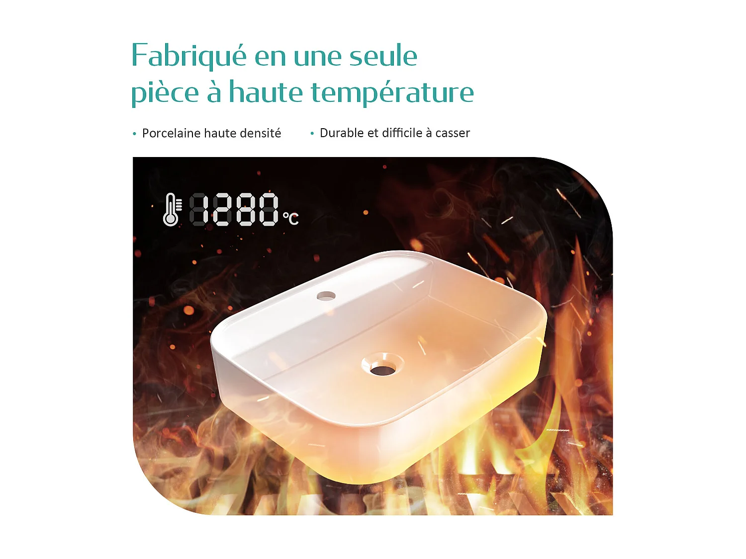 EMKE Vasque à Poser en céramique 70x40x11cm, Lavabo rectangulaire avec robinet trou prépercé, Lavabo à poser blanc brillant