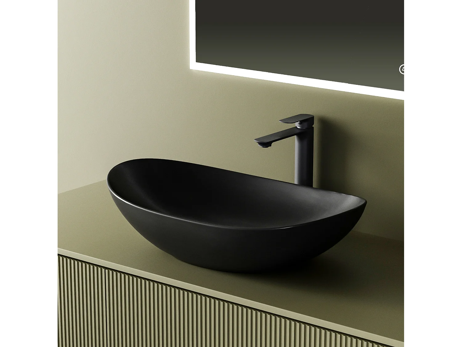 EMKE Aufsatzwaschbecken aus Keramik, 615 x 360 x 155 mm, oval, mattschwarz