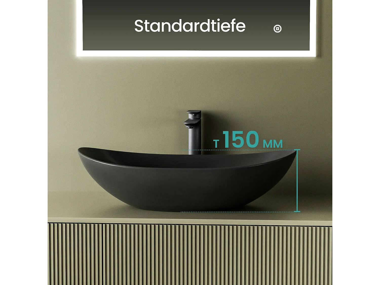 EMKE Aufsatzwaschbecken aus Keramik, 615 x 360 x 155 mm, oval, mattschwarz