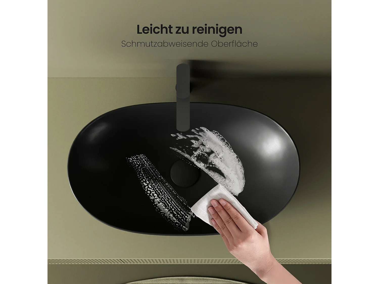 EMKE Aufsatzwaschbecken aus Keramik, 615 x 360 x 155 mm, oval, mattschwarz