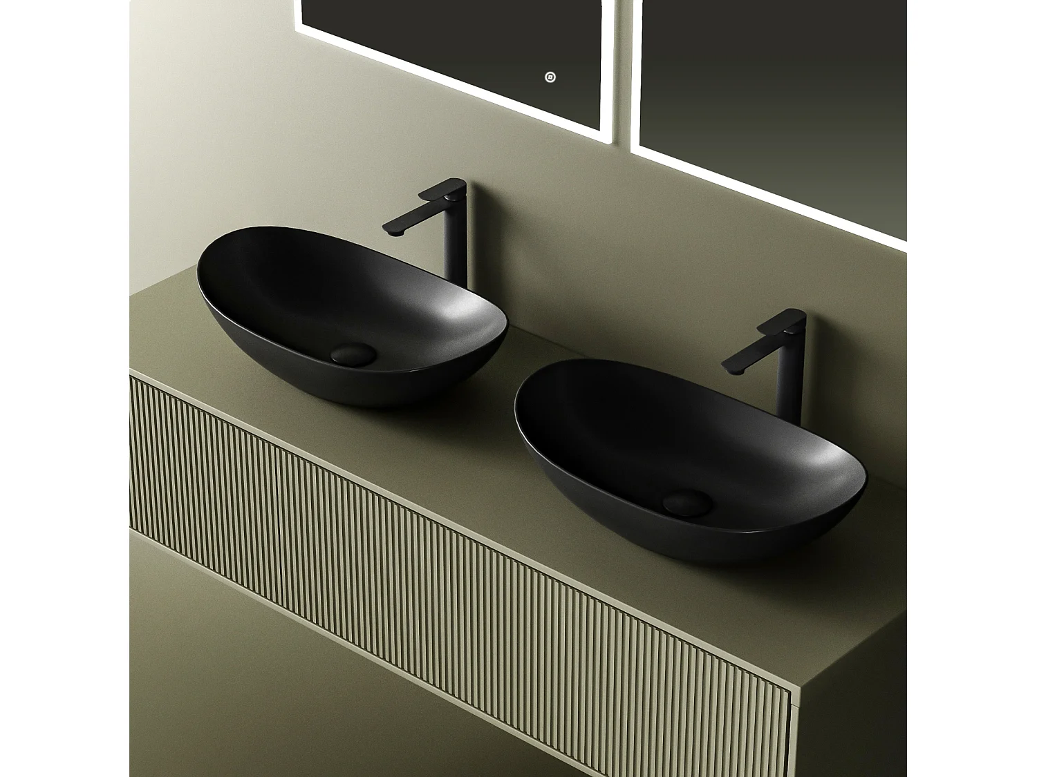 EMKE Aufsatzwaschbecken aus Keramik, 615 x 360 x 155 mm, oval, mattschwarz