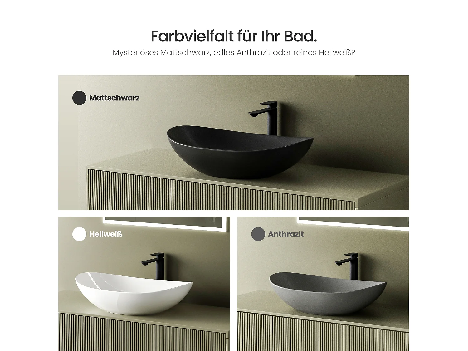 EMKE Aufsatzwaschbecken aus Keramik, 615 x 360 x 155 mm, oval, mattschwarz