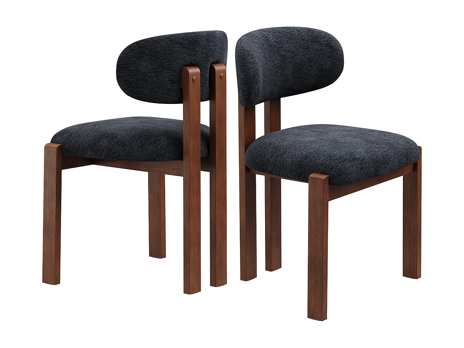 Lot de 2 chaises bleu foncé, revêtement en tissu chenille, assise épaisse, dossier incurvé, pieds en bois d’hévéa