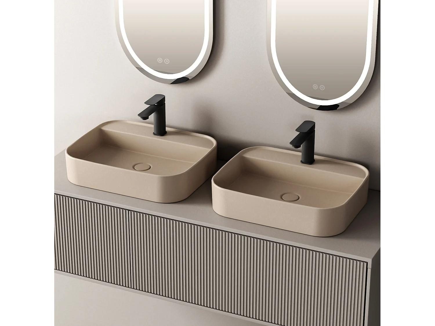 EMKE Vasque à Poser 40 x 50 x 11 cm, Lavabo Rectangulaire en Céramique pour Salle de Bain, Coins Arrondis R, Beige Mat