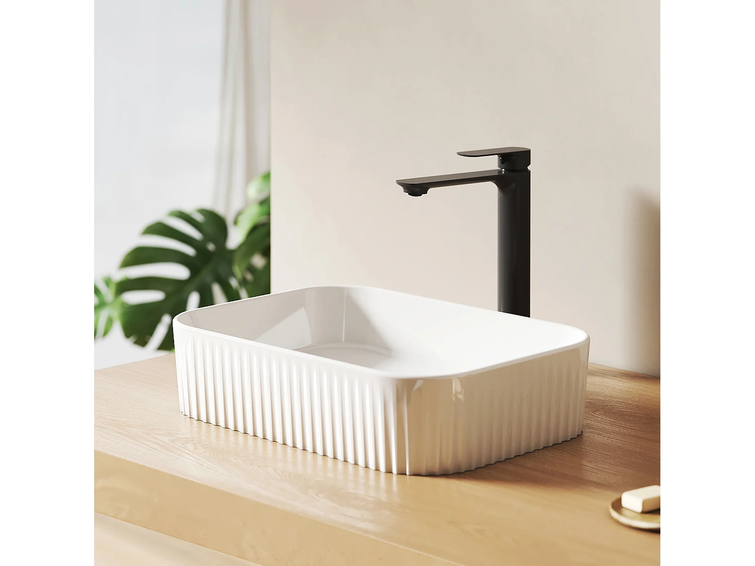 EMKE rechthoekige keramische wastafel 450 x 320 x 110 mm, glanzend wit