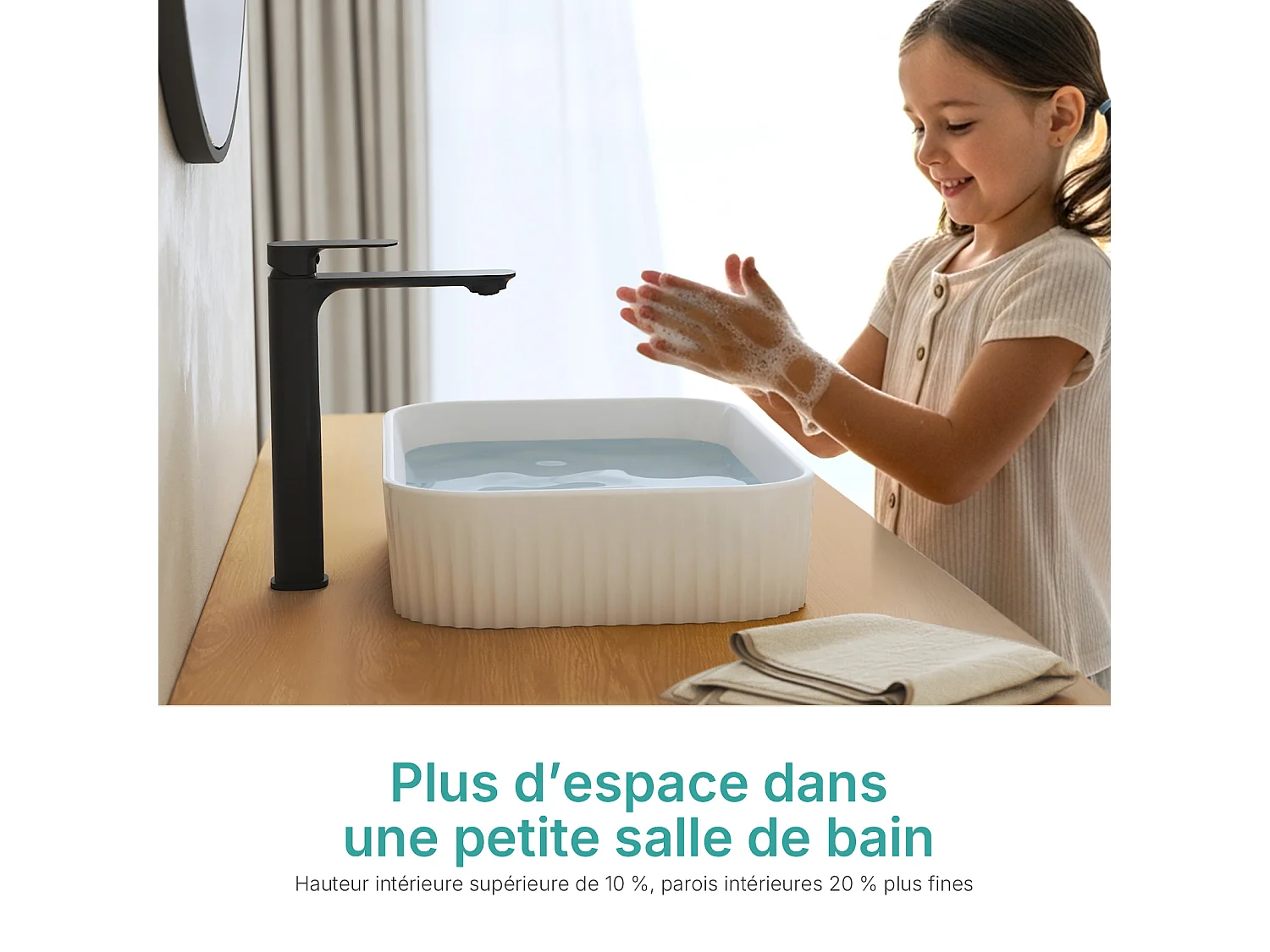 EMKE rechthoekige keramische wastafel 450 x 320 x 110 mm, glanzend wit