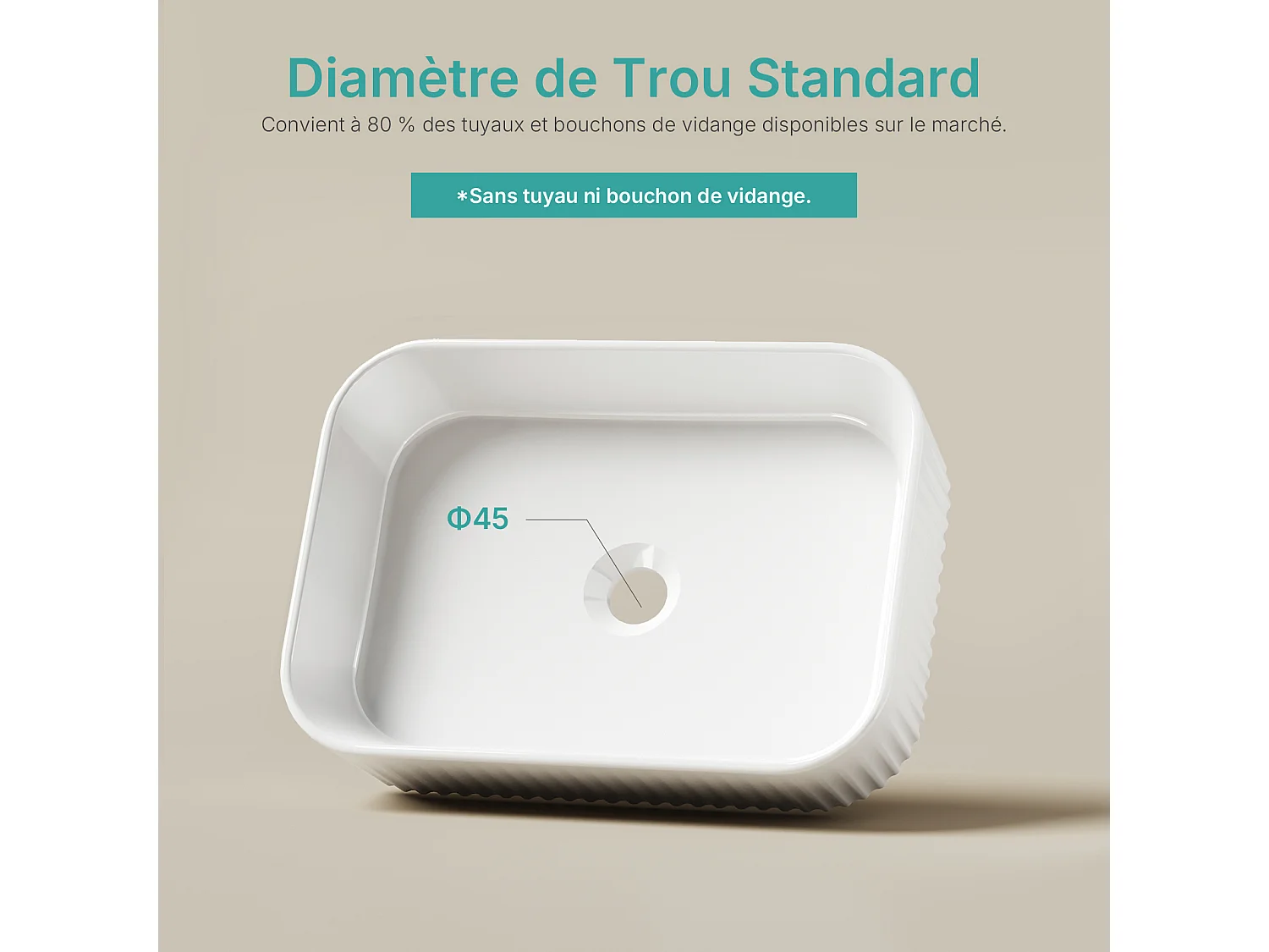 EMKE rechthoekige keramische wastafel 450 x 320 x 110 mm, glanzend wit