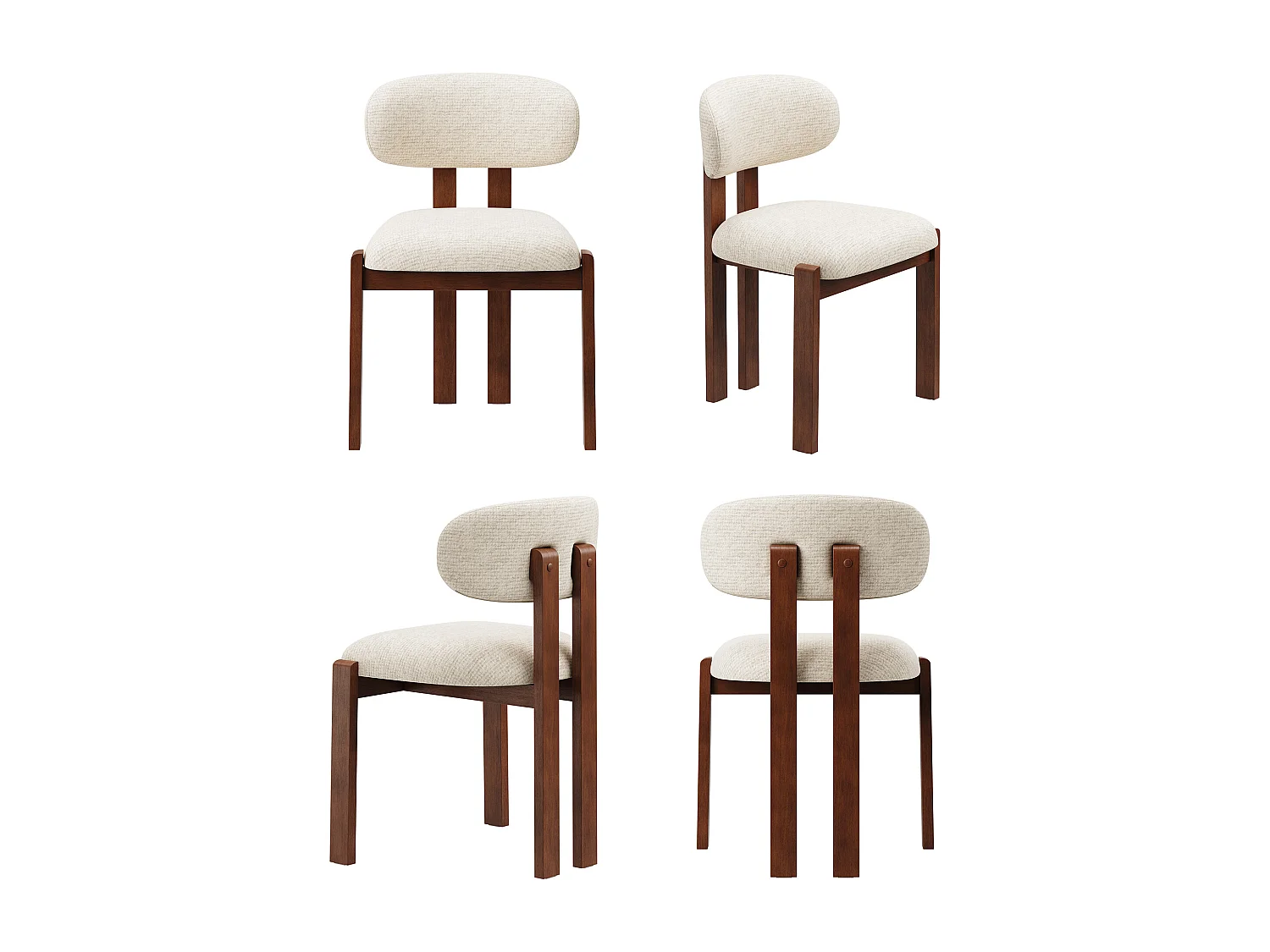 Set van 2 beige stoelen SMARTUE, bekleding van chenille stof, dikke zitting, gebogen rugleuning, poten van heveahout in donker walnootkleur