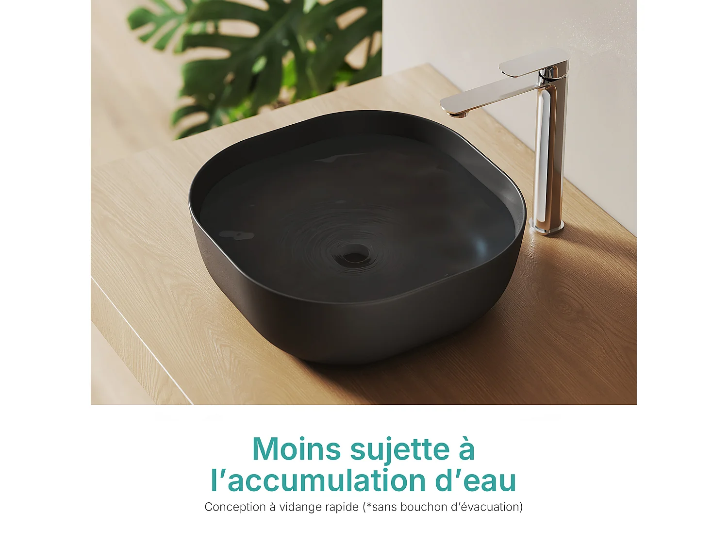 EMKE Mattschwarzes Keramikwaschbecken, 415 x 415 x 145 mm, Quadratisches Aufsatzwaschbecken ohne Hahnloch