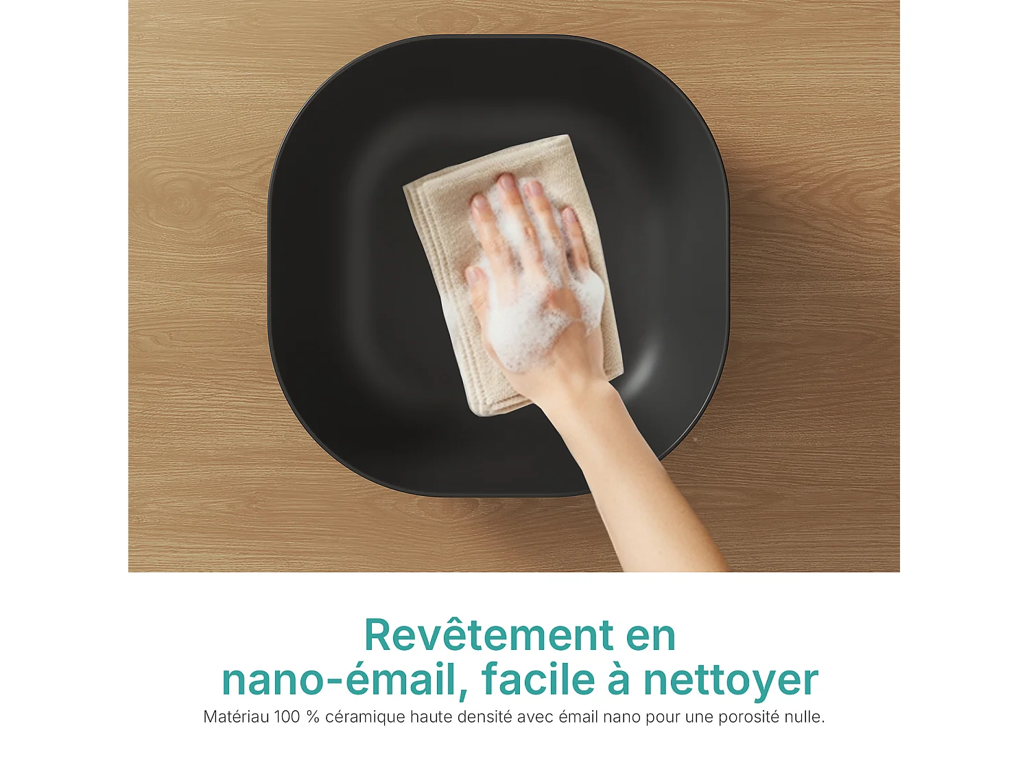 EMKE Mattschwarzes Keramikwaschbecken, 415 x 415 x 145 mm, Quadratisches Aufsatzwaschbecken ohne Hahnloch