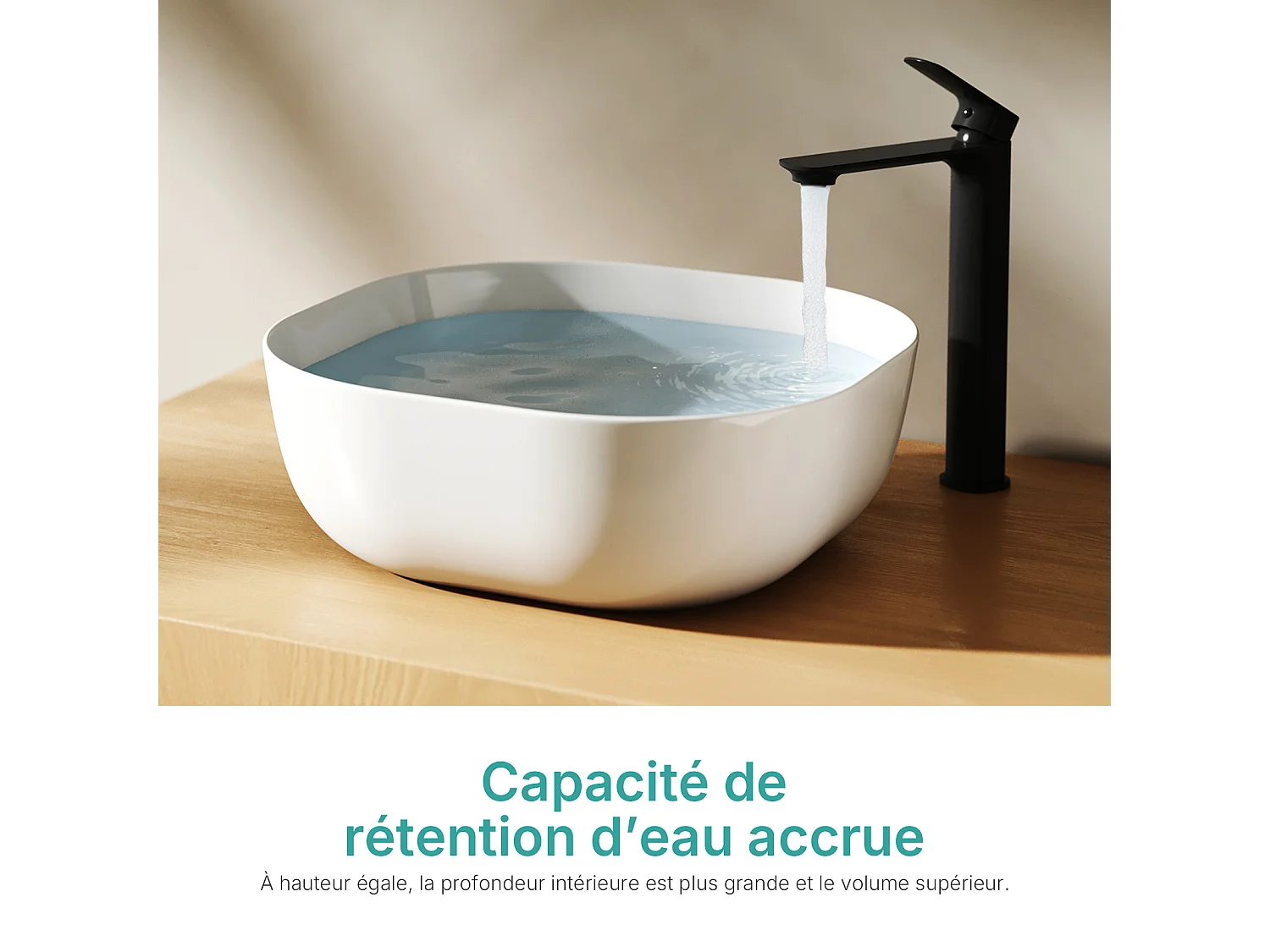 EMKE witte keramische wastafel 415 x 415 x 145 mm, vierkante wastafel voor op het aanrecht zonder kraangat