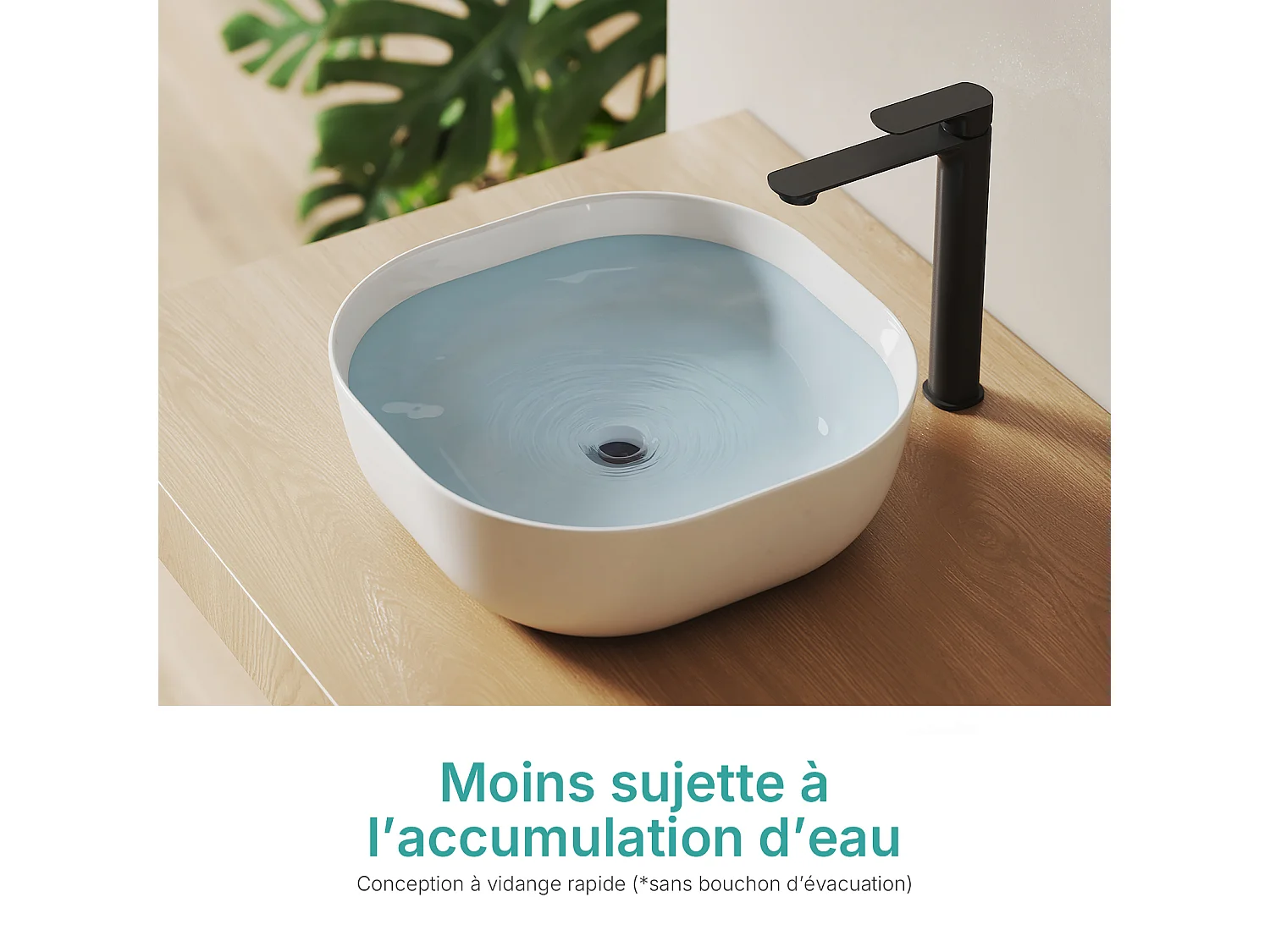 EMKE witte keramische wastafel 415 x 415 x 145 mm, vierkante wastafel voor op het aanrecht zonder kraangat