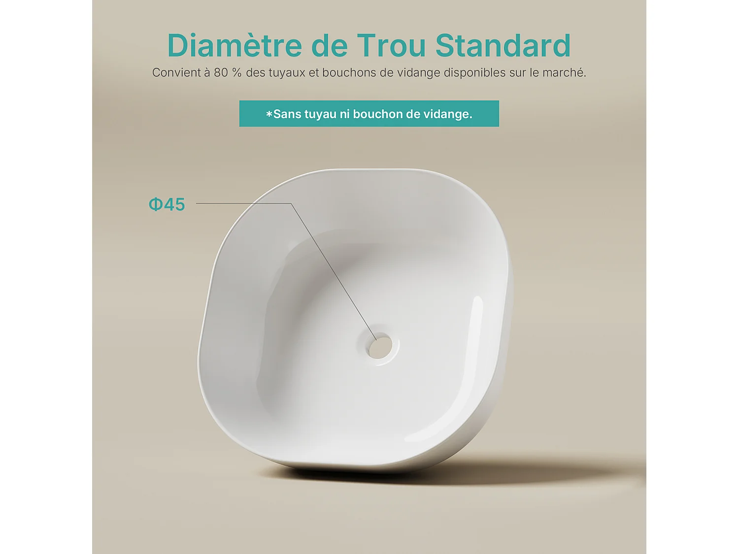 EMKE witte keramische wastafel 415 x 415 x 145 mm, vierkante wastafel voor op het aanrecht zonder kraangat