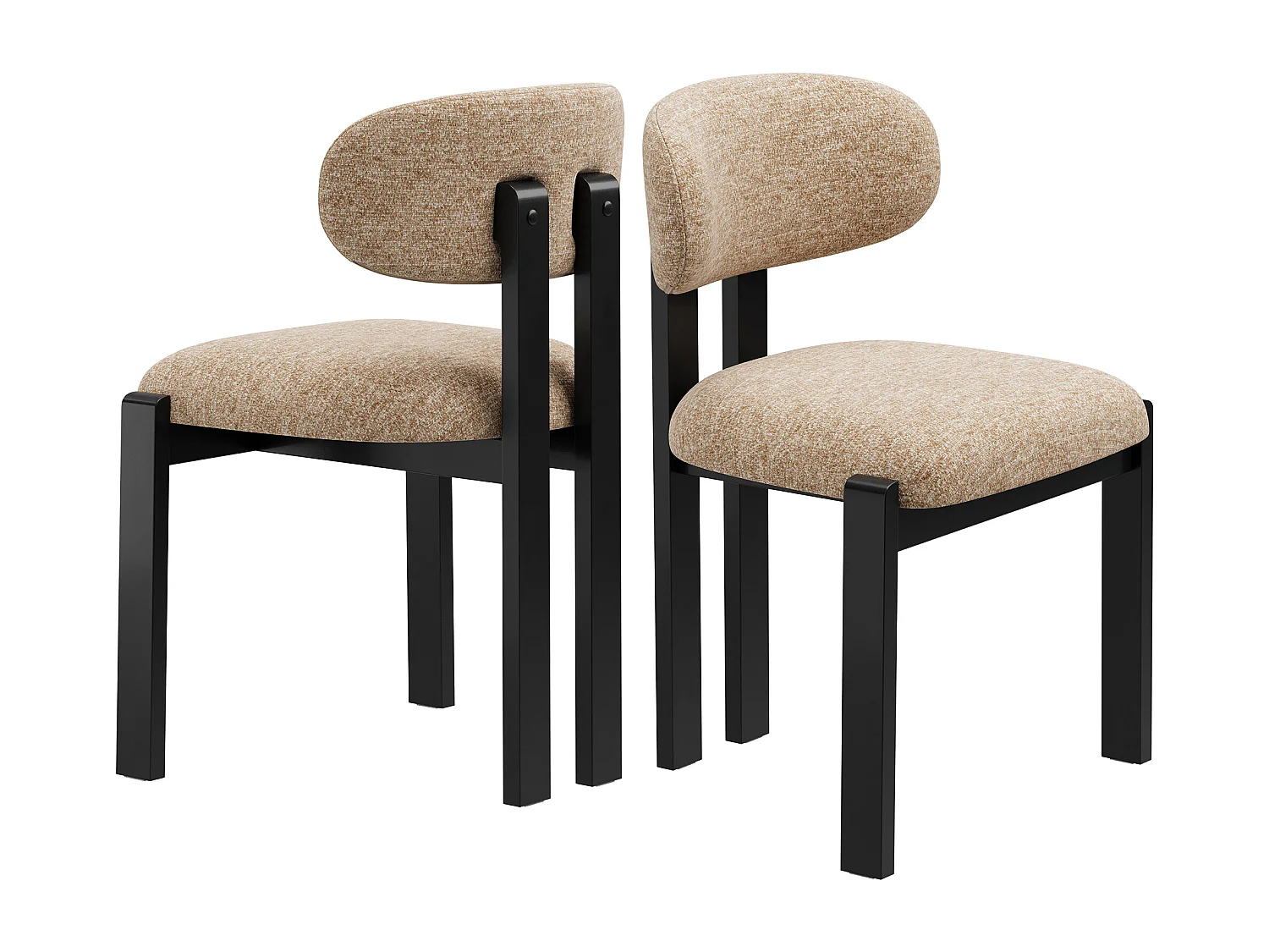 Lot de 2 chaises camel SMARTUE, revêtement en tissu chenille, assise épaisse, dossier incurvé, pieds noirs en bois d’hévéa