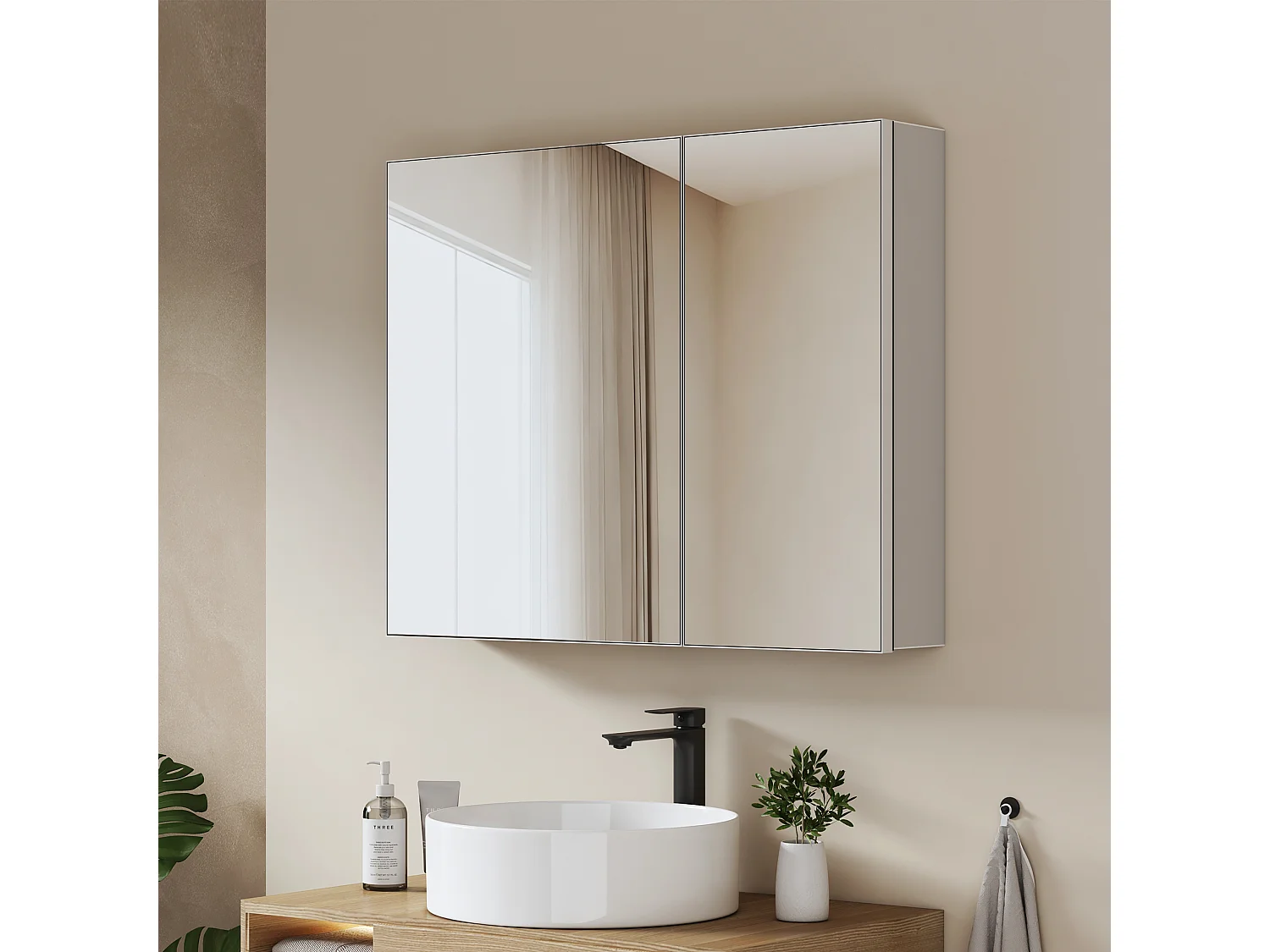 EMKE Spiegelschrank Bad hängend 2 Türen mit Spiegel höhenverstellbare Glasablagen weiß 65 x 80 x 14,5 cm