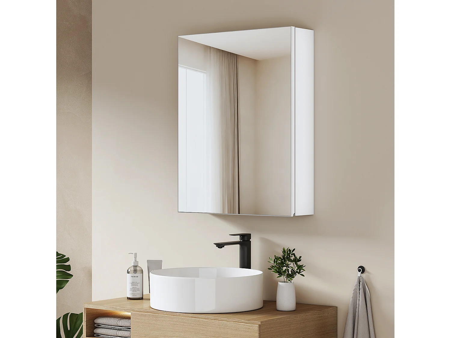 EMKE Spiegelschrank Bad hängend 1 Tür mit Spiegel höhenverstellbare Glasablagen weiß 65 x 50 x 14,5 cm