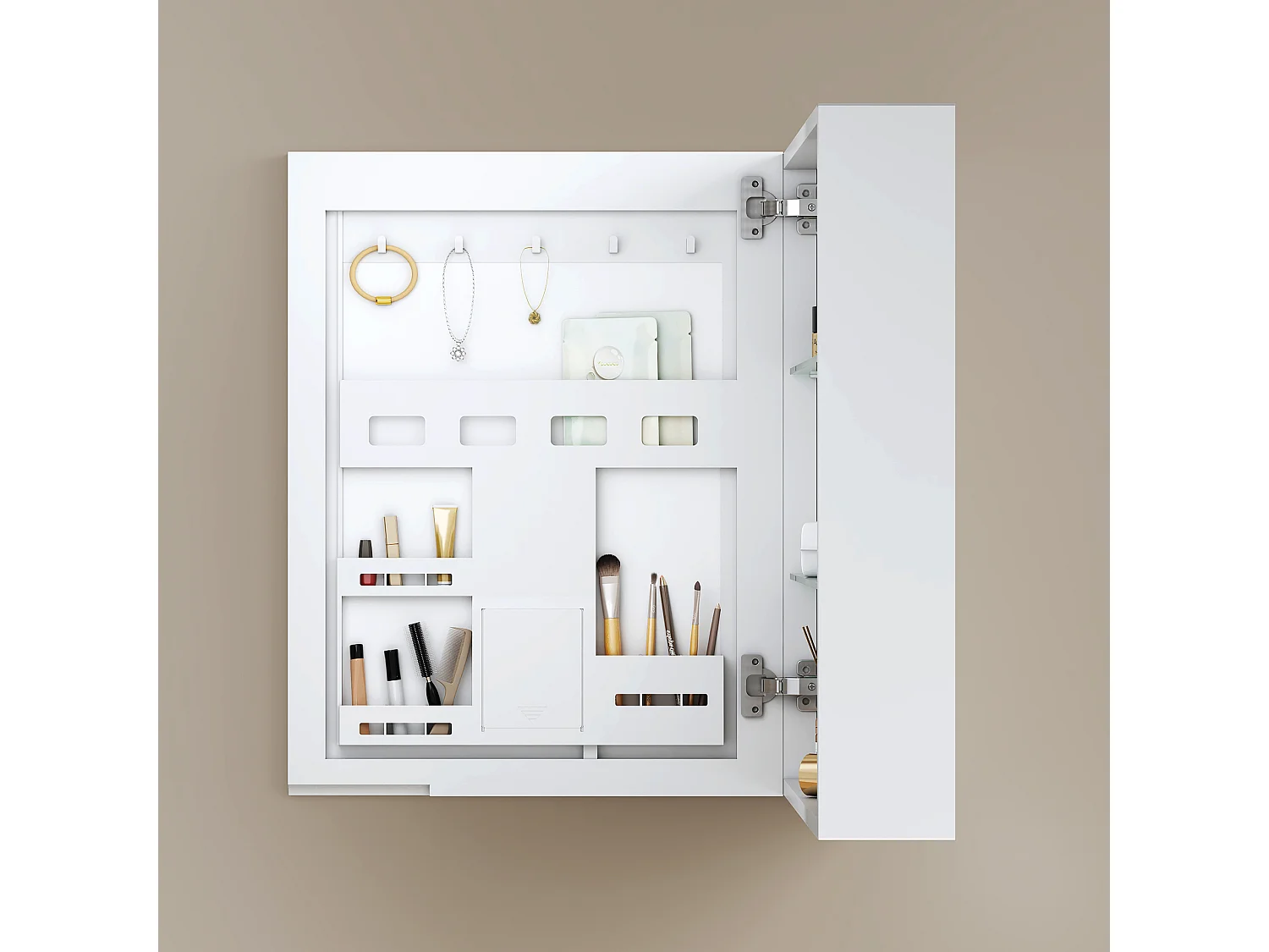 EMKE Spiegelschrank Bad hängend 1 Tür mit Spiegel höhenverstellbare Glasablagen weiß 65 x 50 x 14,5 cm