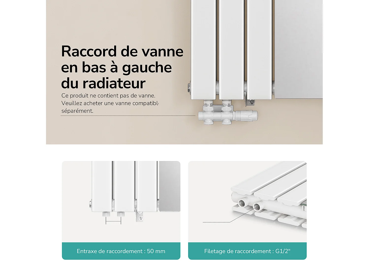 EMKE Radiateur Miroir Vertical Design Blanc pour Chauffage Central - 1800x608mm - 1788W - Double Panneau