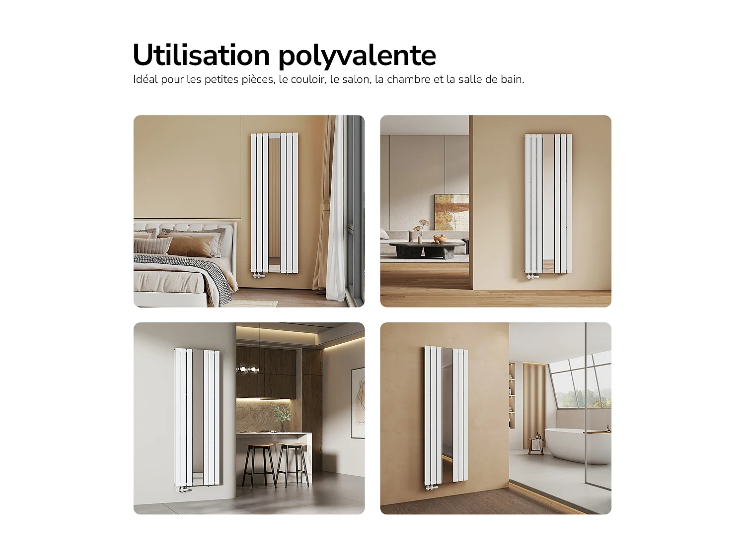 EMKE Radiateur Miroir Vertical Design Blanc pour Chauffage Central - 1800x608mm - 1788W - Double Panneau