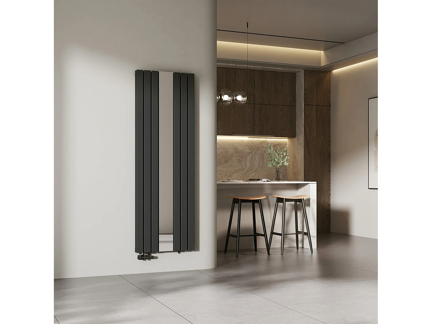 EMKE Radiateur Miroir Vertical Design Anthracite pour Chauffage Central - 1800x608mm - 1788W - Double Panneau