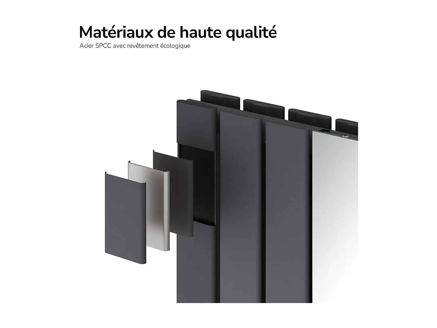 EMKE Radiateur Miroir Vertical Design Anthracite pour Chauffage Central - 1800x608mm - 1788W - Double Panneau