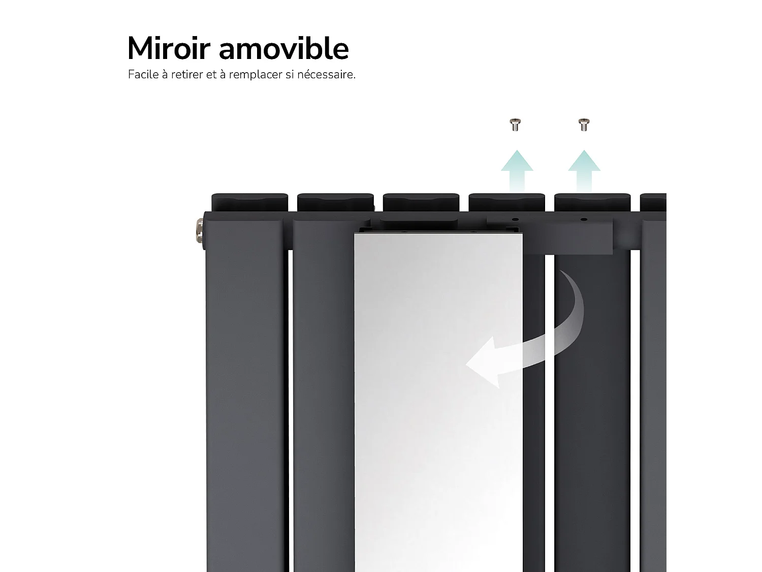 EMKE Radiateur Miroir Vertical Design Anthracite pour Chauffage Central - 1800x608mm - 1788W - Double Panneau