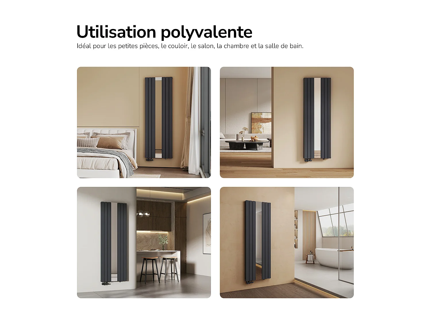 EMKE Radiateur Miroir Vertical Design Anthracite pour Chauffage Central - 1800x608mm - 1788W - Double Panneau