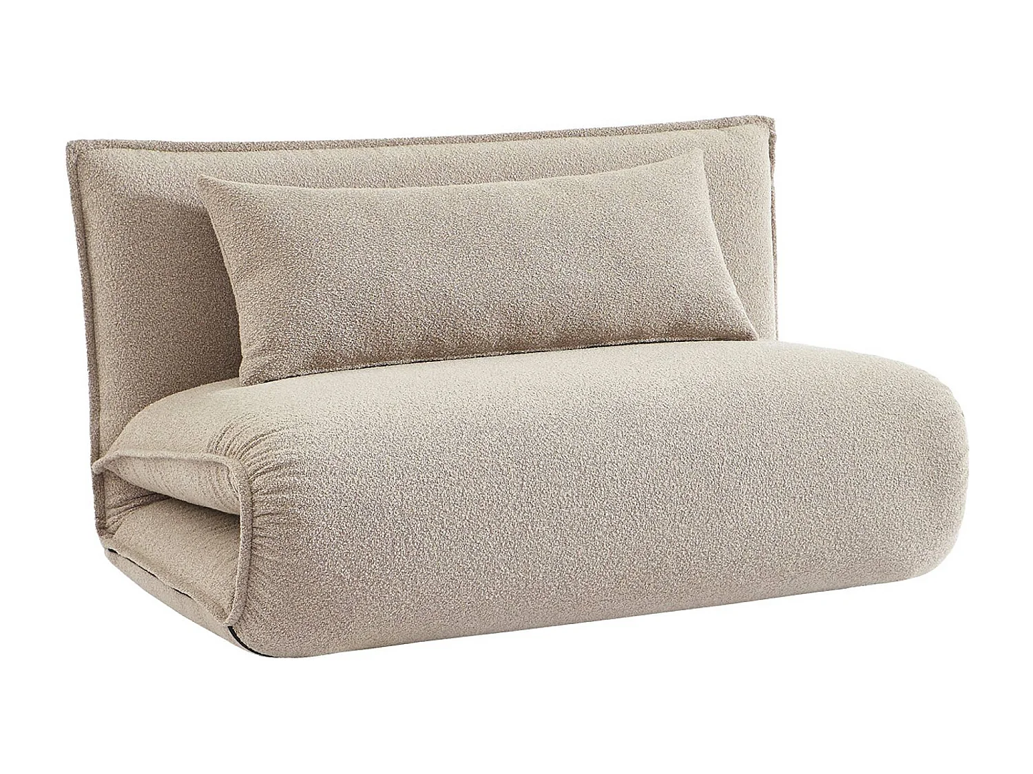 Chauffeuse convertible 2 places en bouclette texturée beige L 120 x P 80 x  H 66 cm - Fleeep